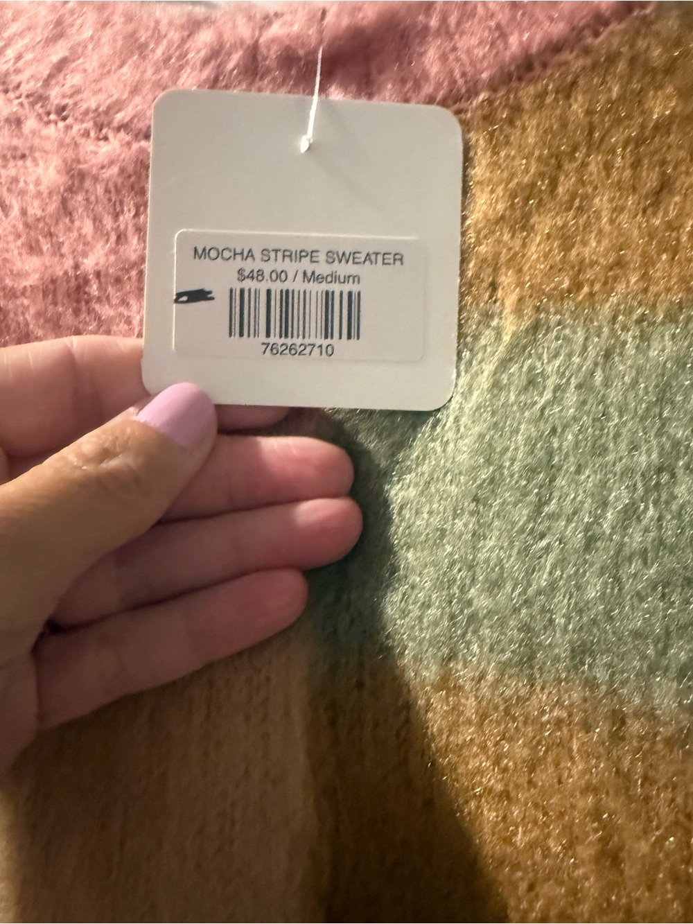 NWT Multicolor Striped Cozy Women's Sweater Dress - Pink, Mustard, Green - Picture 2 of 6